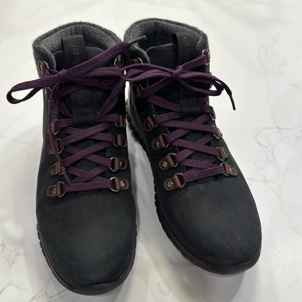 Cole Haan ZeroGrand Purple Lace Wool Collar Boots Women's Size 7.5B